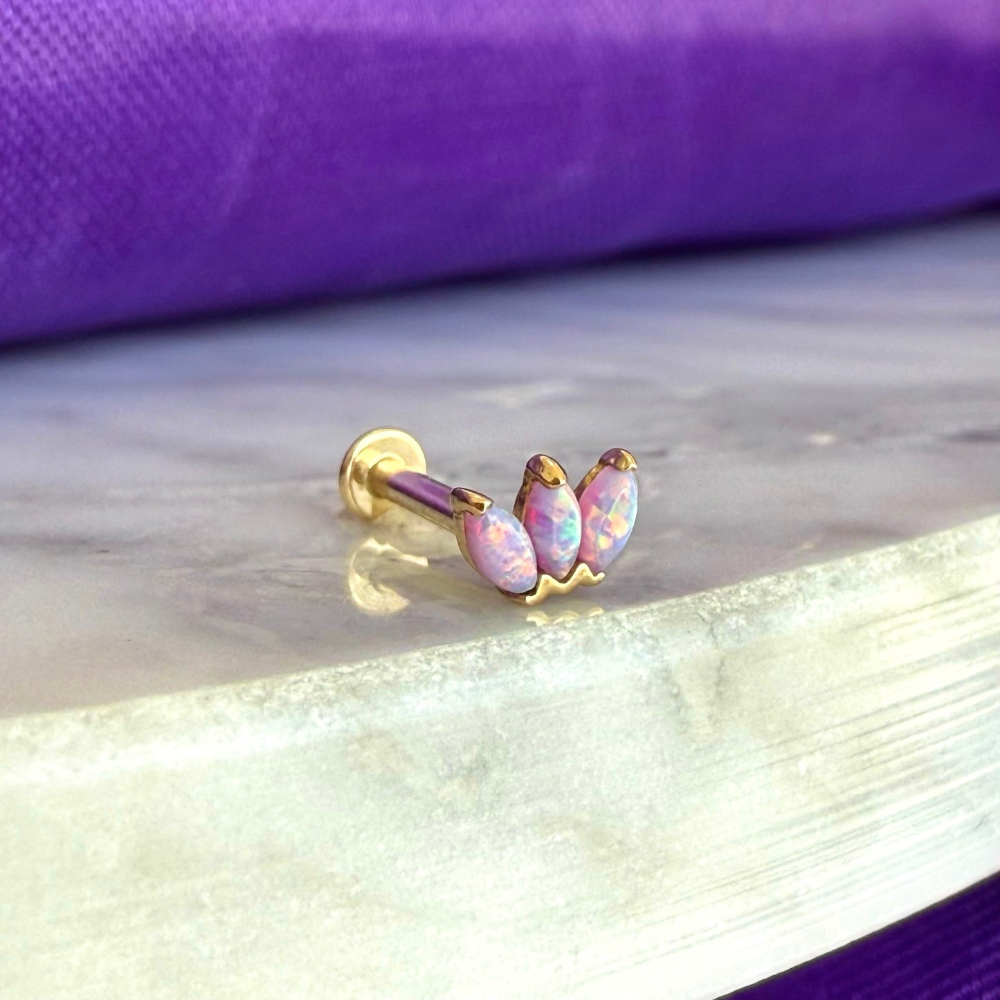 3 Pétalos Ópalo Piercing Oro 14k