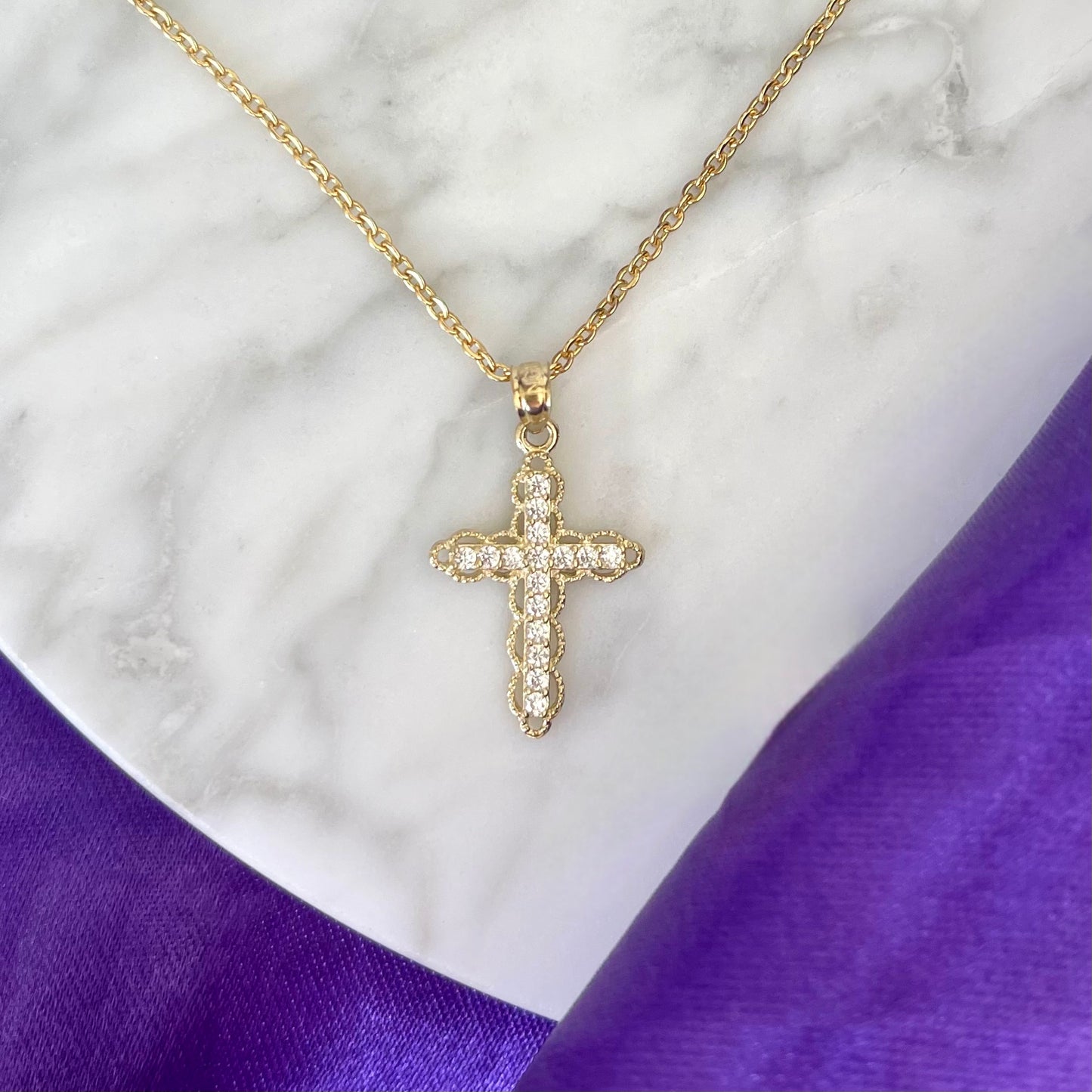 Dije Cruz Diseño Brillos Oro 10k