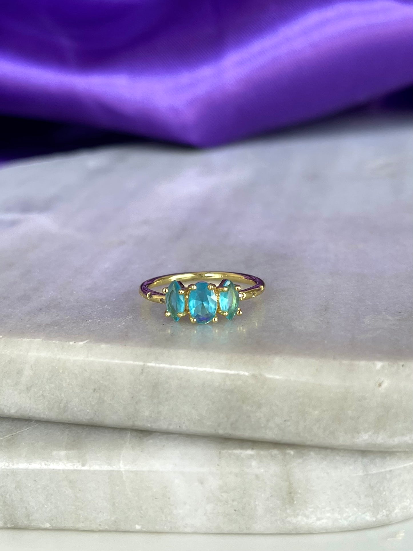 Anillo Triple Zirconia Azul