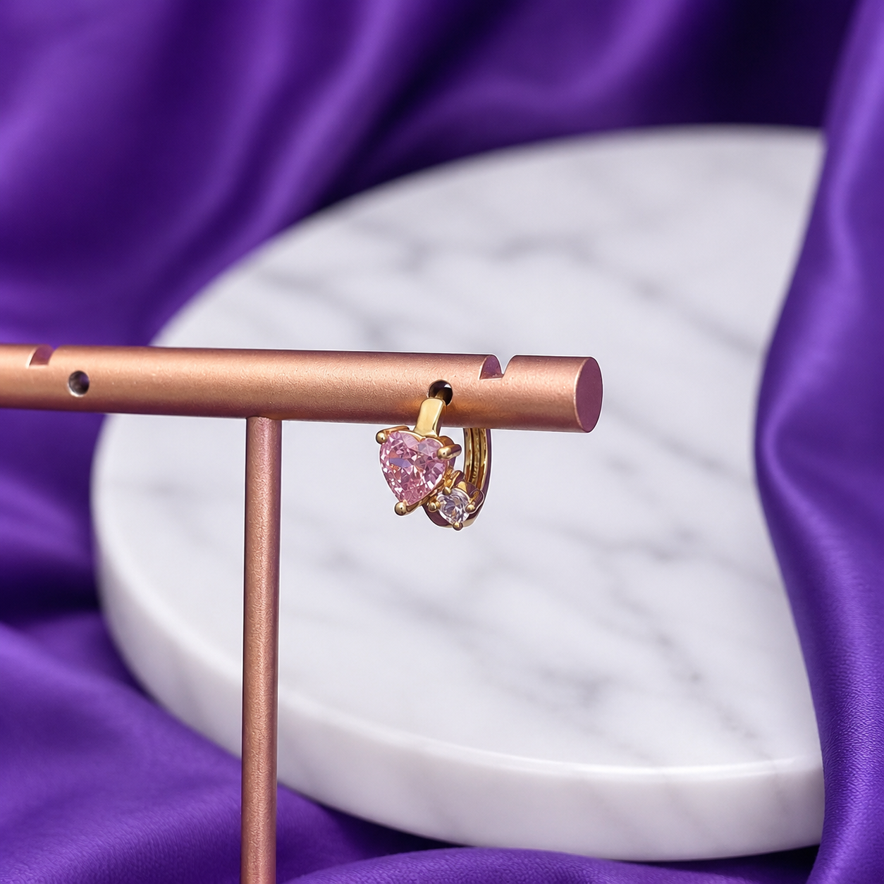 Hoop Corazón Rosado Chapa de Oro 22k