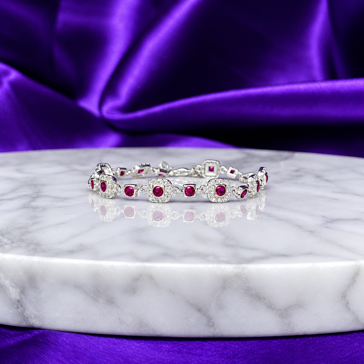 Pulsera Brillos rosas y blancos Plata