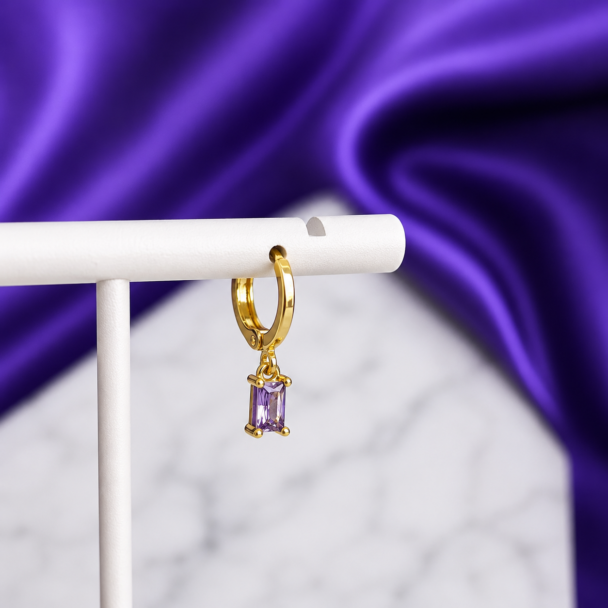 Hoop Lisa Rectángulo Morado Chapa de Oro 22k