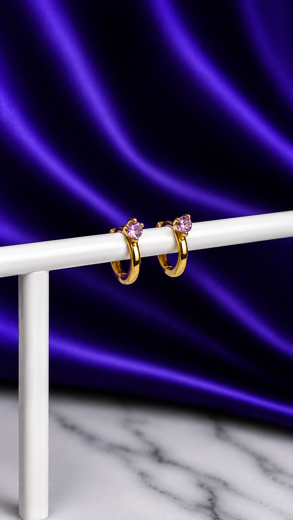 Hoop Lisa Brillo Solitario Rosa Chapa de Oro 22k