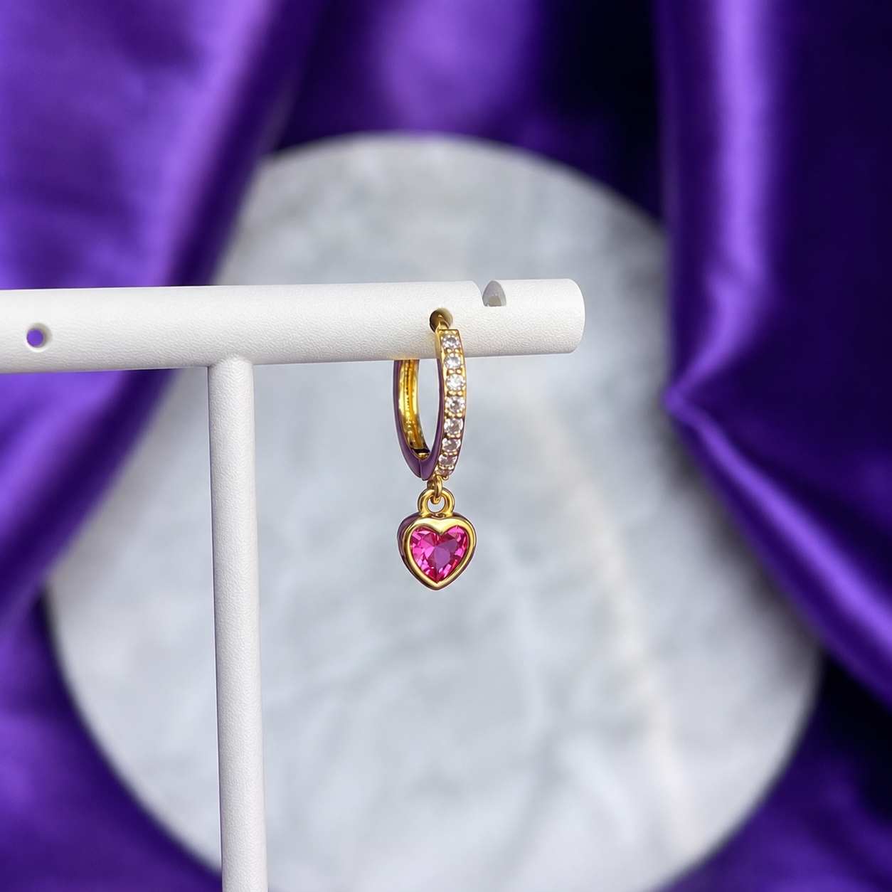 Hoop Corazon Rosa Chapa de Oro 22k