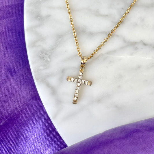 Dije Cruz con Brillos Oro 10k