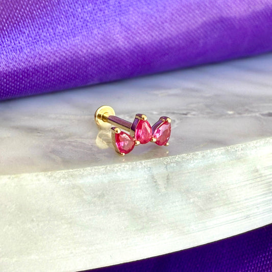 Triple Ruby Piercing Oro 14k