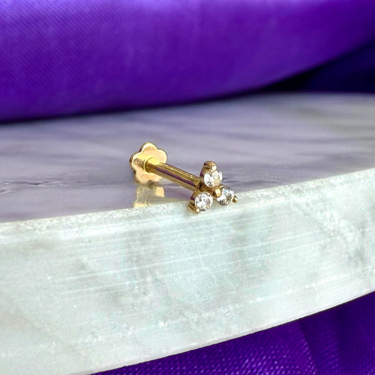 Trébol Blanco Piercing Oro 14k