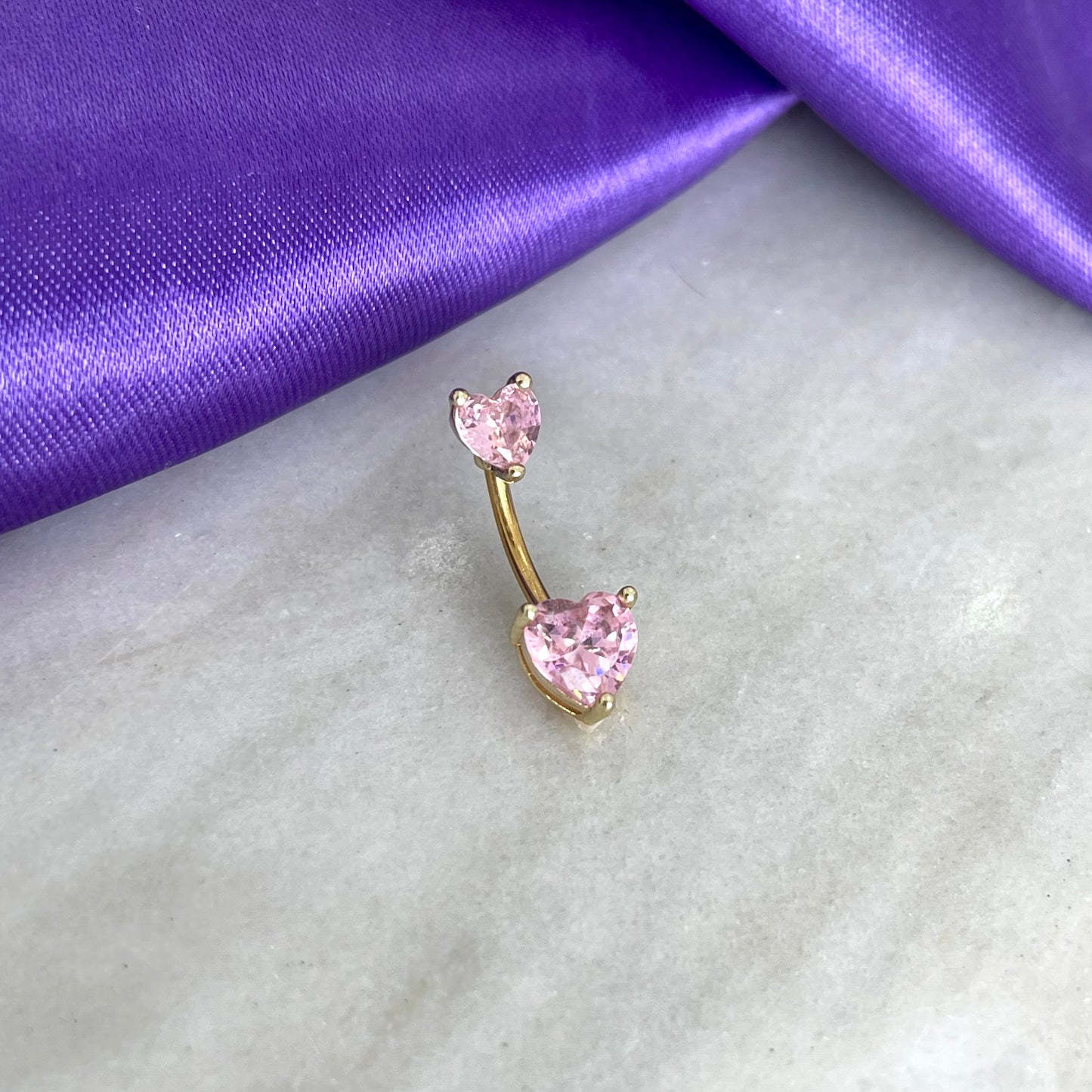 Ombligo Dorado Doble Corazón Rosa