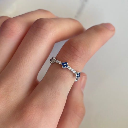 Anillo Mini Blue Clovers Plata