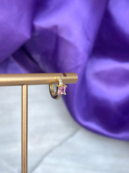 Hoop Brillos Zirconia Cuadrada Rosa