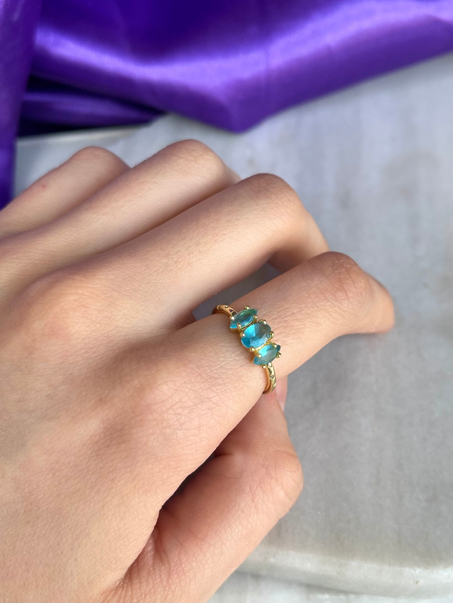 Anillo Triple Zirconia Azul