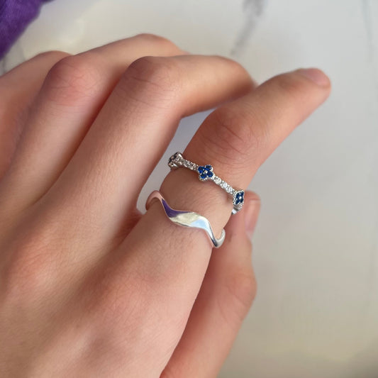 Anillo Mini Blue Clovers Plata