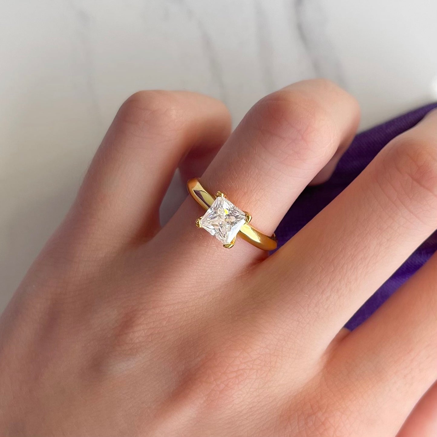 Anillo Corte Princesa Moissanita Plata