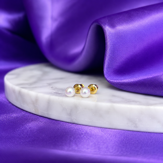 Broqueles Perla Básica Chapa de Oro 22k