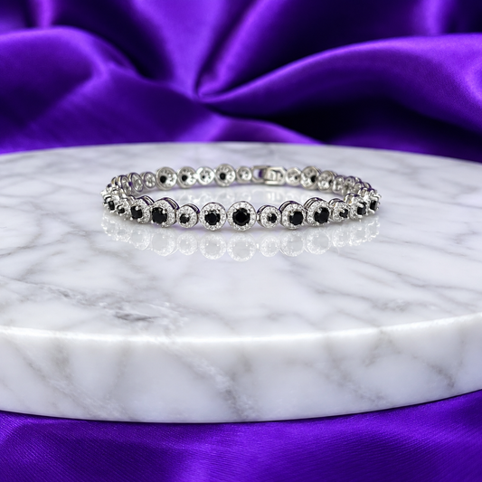 Pulsera Plata brillantes Negros Plata