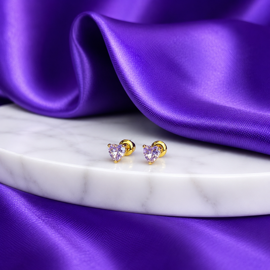Broquel Corazón Lavanda Mediano Chapa de Oro 22k