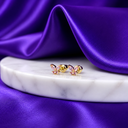 Broquel Mariposa Rosa Chapa de Oro 22k