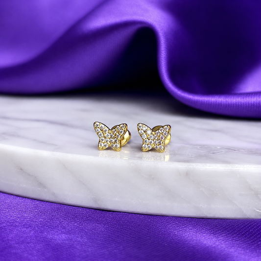 Broquel Mariposa Brillos Chapa de Oro 22k