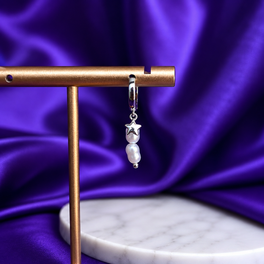 Hoop Perla con Estrella Chapa de Rodio 22k