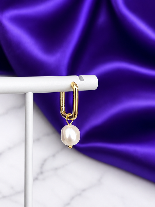 Hoop Rectangular Perla Colgante Chapa de Oro 22k