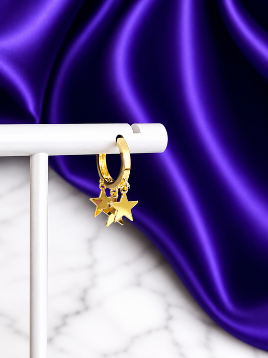 Hoop Lisa Triple Estrella Chapa de Oro 22k