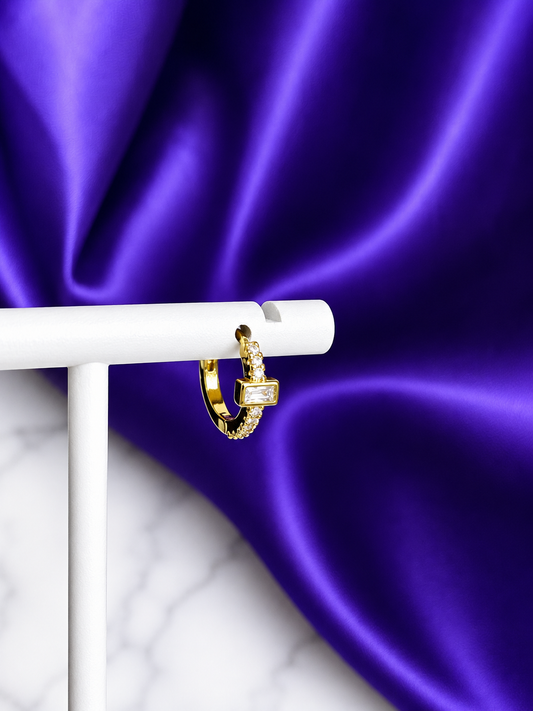 Hoop Brillos con Brillo Rectangular Chapa de Oro 22k