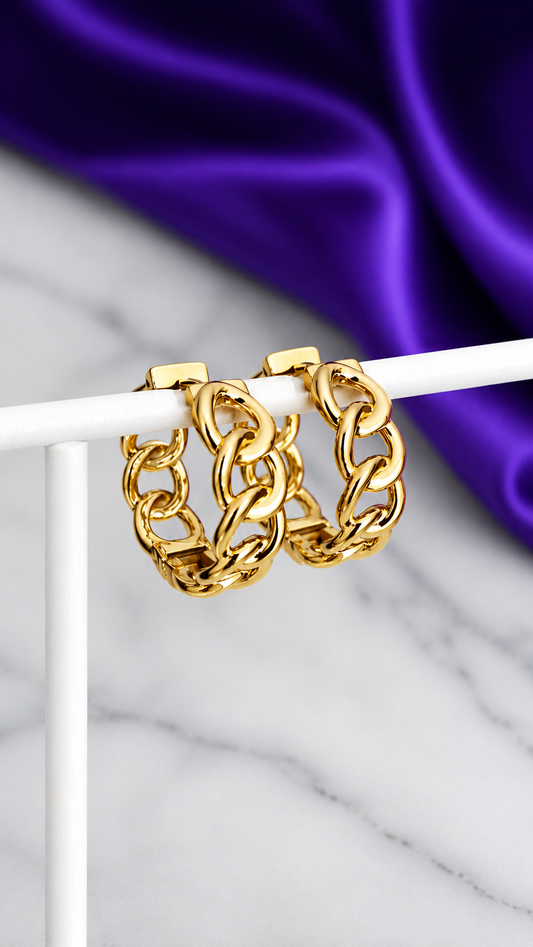 Hoops Eslabones Chunky Chapa de Oro 22k