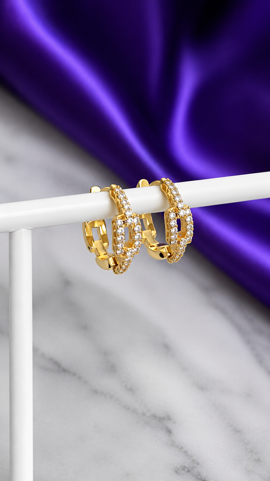 Hoop Eslabones Sparkly Chapa de Oro 22k