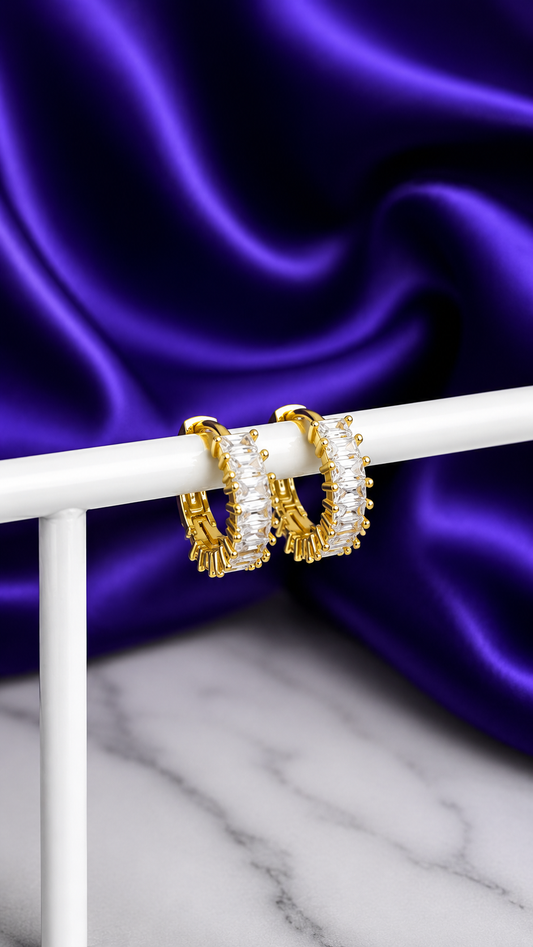 Hoop Trío de Brillos Rectangulares Chapa de Oro 22k