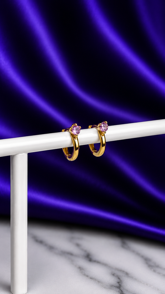 Hoop Lisa Brillo Solitario Rosa Chapa de Oro 22k