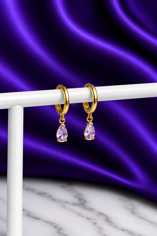 Hoop Lisa Gota Lila Chapa de Oro 22k