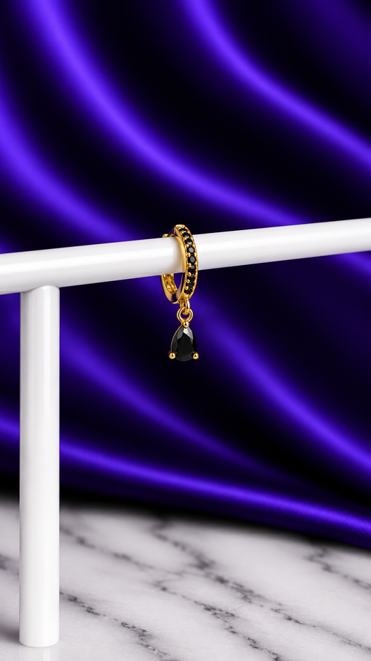 Hoop Brillos Gota Negra Chapa de Oro 22k