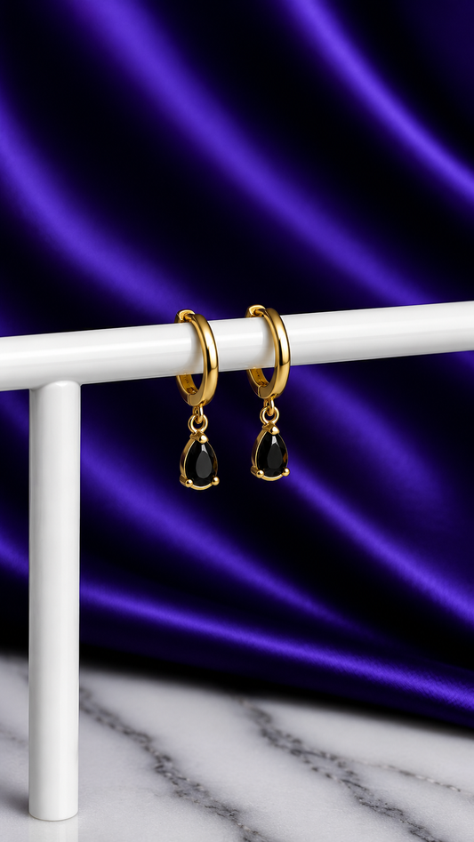 Hoop Lisa Gota Negra Chapa de Oro 22k