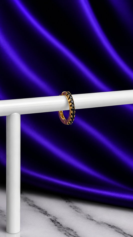 Hoop Brillos Negro Chapa de Oro 22k