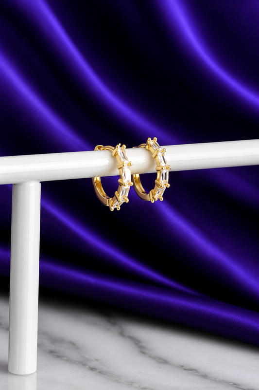 Hoop Quadria Brillo Rectangular Chapa de Oro 22k