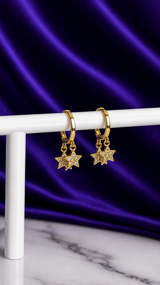 Hoop Brillos Triple Estrella Chapa de Oro 22k