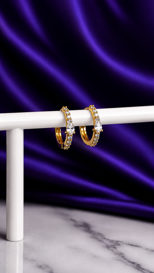 Hoop Brillos con Gota Chapa de Oro 22k