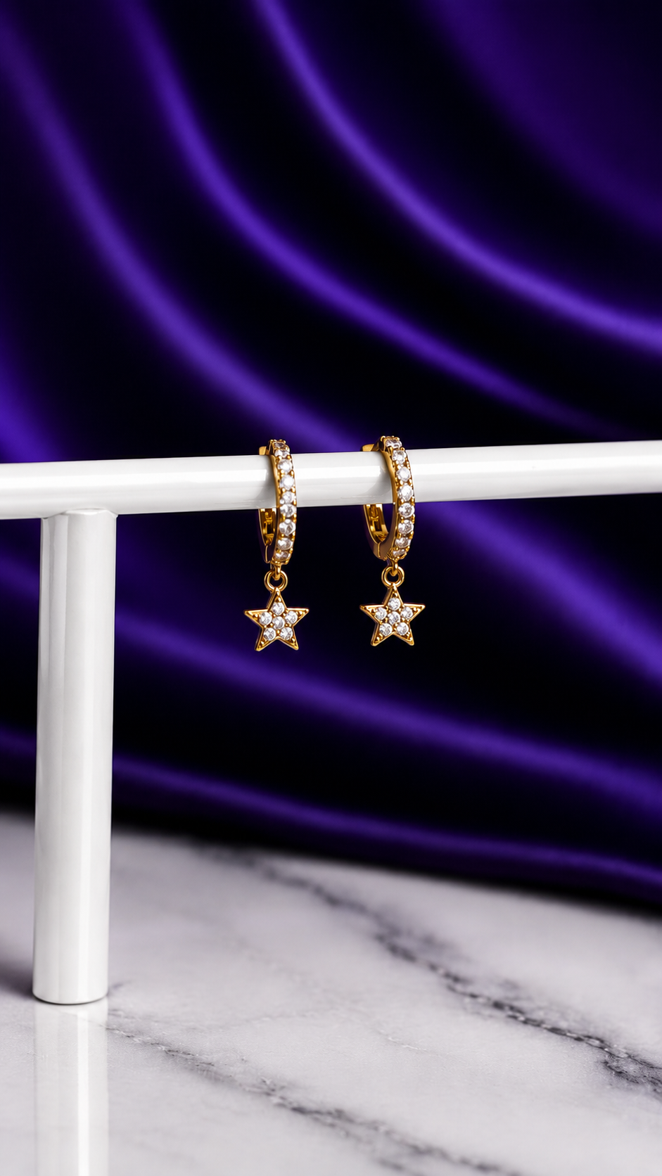 Hoop Brillos con Estrella Chapa de Oro 22k