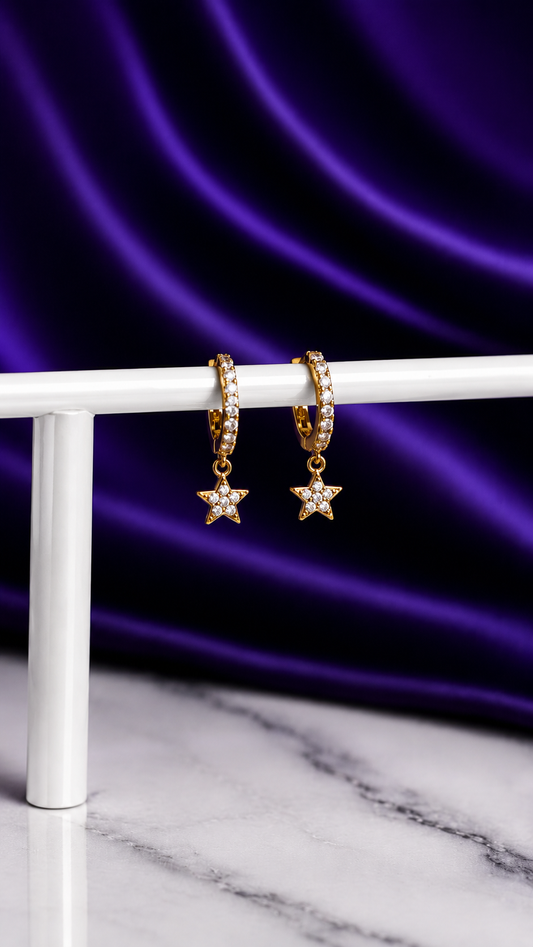 Hoop Brillos con Estrella Chapa de Oro 22k