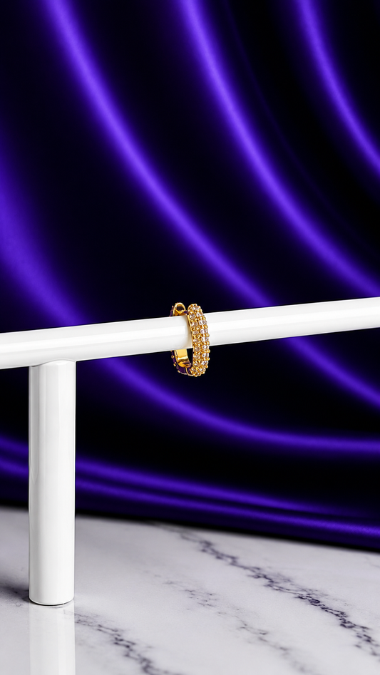 Hoop Rectangular con Brillos Chica Chapa de Oro 22k