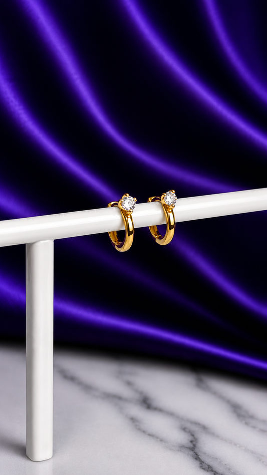 Hoop Lisa Brillo Solitario Chapa de Oro 22k