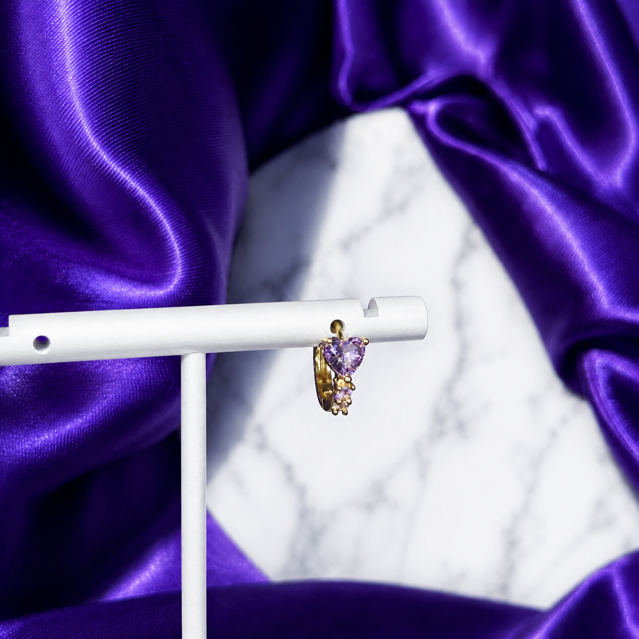 Hoop Corazon Morado Chapa de Oro 22k