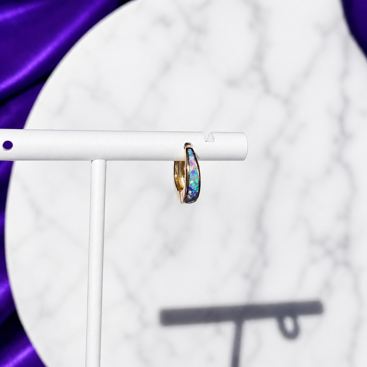 Hoop Opalo Azul Chapa de Oro 22k