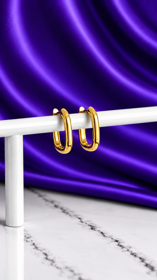Hoop Rectangular Lisa Chica Chapa de Oro 22k