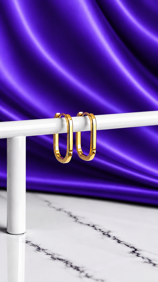 Hoop Rectangular Lisa Grande Chapa de Oro 22k
