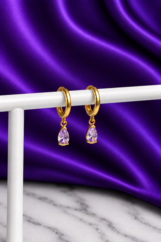 Hoop Lisa Gota Lila Chapa de Oro 22k