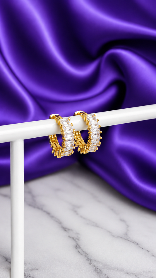 Hoop Trío de Brillos Rectangulares Chapa de Oro 22k