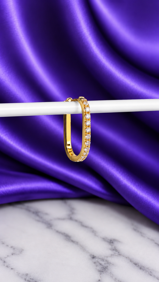 Hoop Rectangular Brillos Grande Chapa de Oro 22k