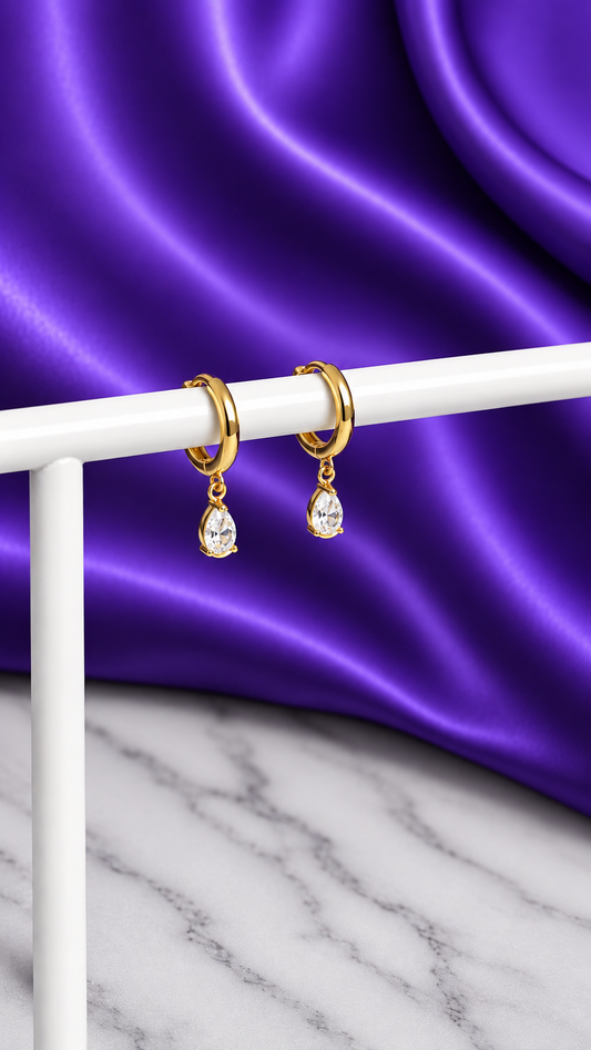 Hoop Lisa Gota Blanca Chapa de Oro 22k