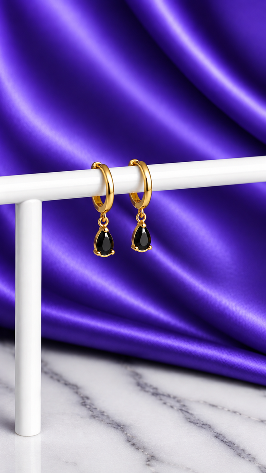 Hoop Lisa Gota Negra Chapa de Oro 22k